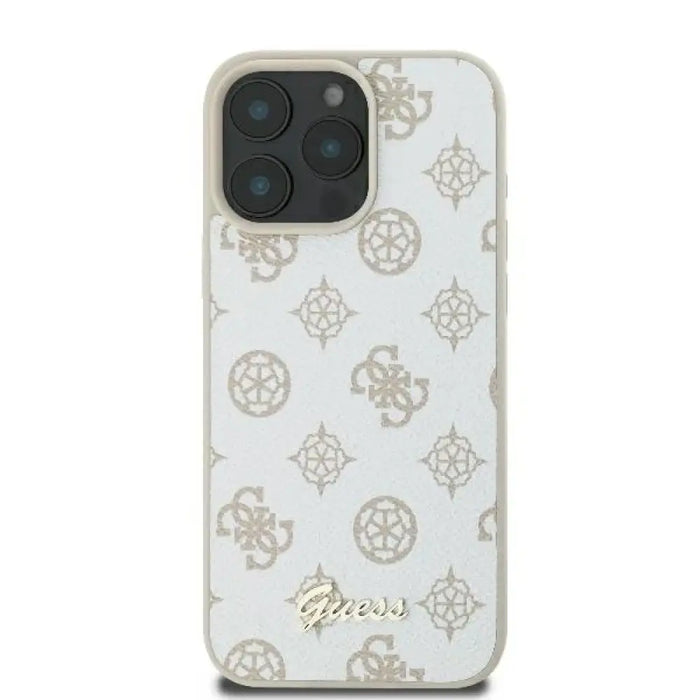 Калъф Guess Peony Script Logo MagSafe за iPhone 16 Pro - бял