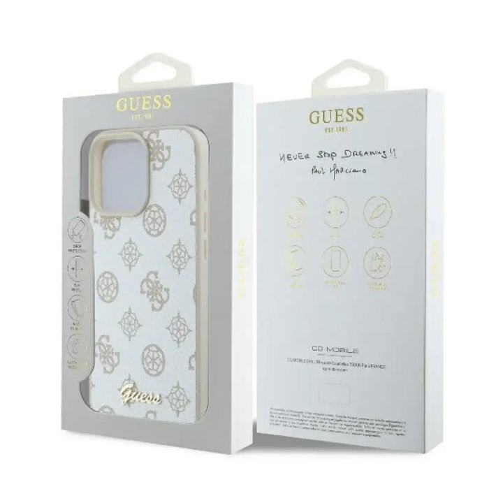 Калъф Guess Peony Script Logo MagSafe за iPhone 16 Pro - бял