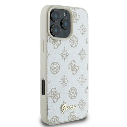 Калъф Guess Peony Script Logo MagSafe за iPhone 16 Pro - бял