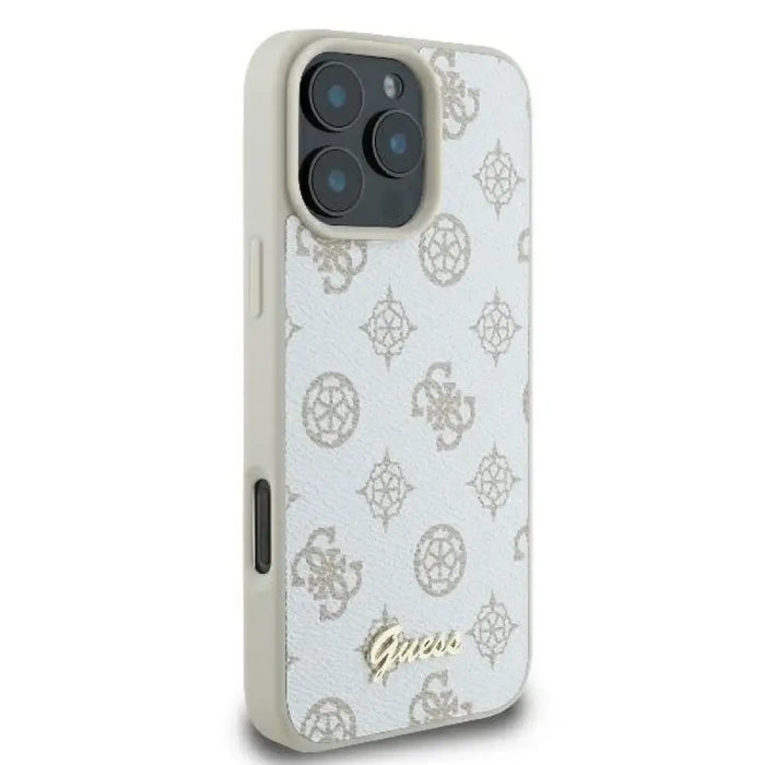 Калъф Guess Peony Script Logo MagSafe за iPhone 16 Pro - бял