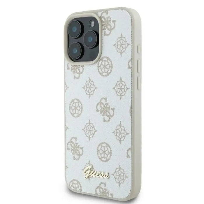 Калъф Guess Peony Script Logo MagSafe за iPhone 16 Pro - бял