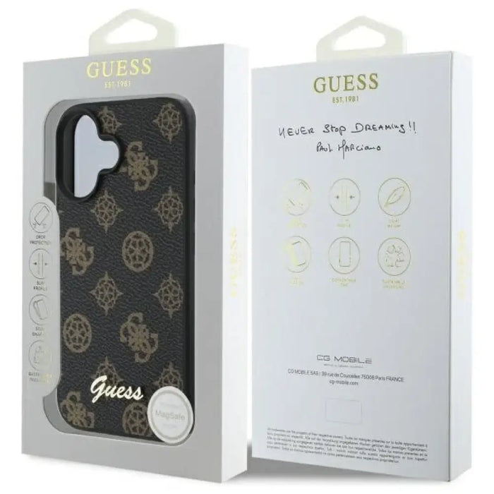 Калъф Guess Peony Script MagSafe за iPhone 16 - черен