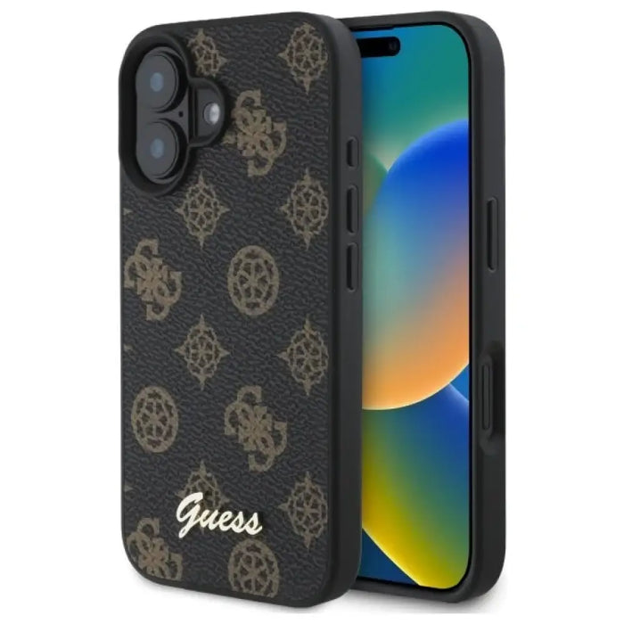 Калъф Guess Peony Script MagSafe за iPhone 16 - черен