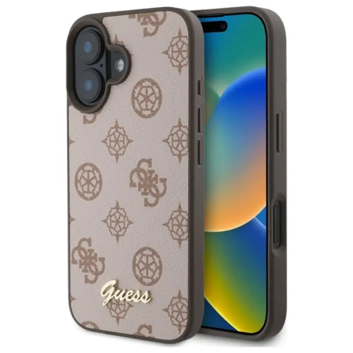 Калъф Guess Peony Script MagSafe за iPhone 16 - кафяв