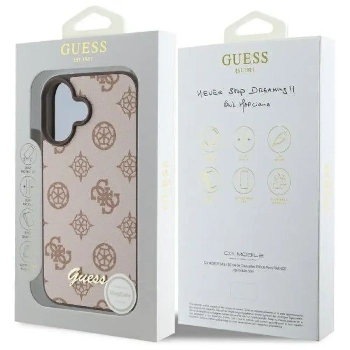 Калъф Guess Peony Script MagSafe за iPhone 16 - кафяв