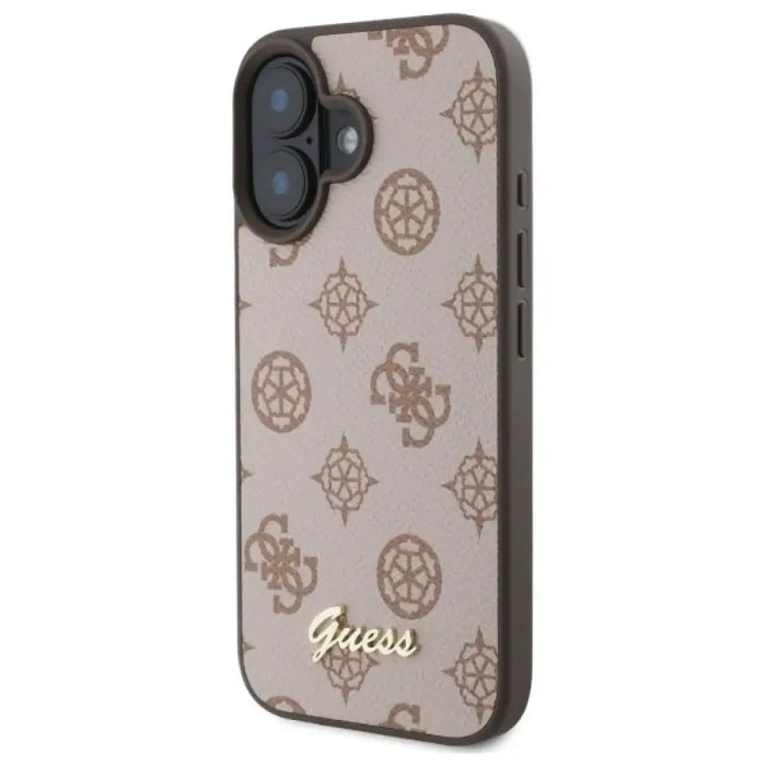 Калъф Guess Peony Script MagSafe за iPhone 16 - кафяв