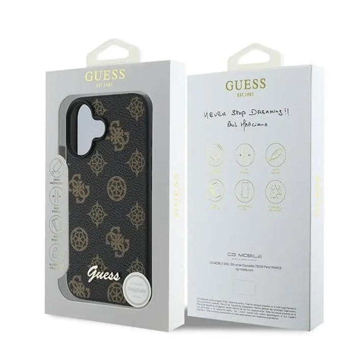 Калъф Guess Peony Script MagSafe за iPhone 16 Plus - черен