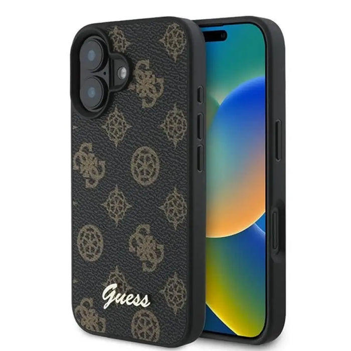 Калъф Guess Peony Script MagSafe за iPhone 16 Plus - черен