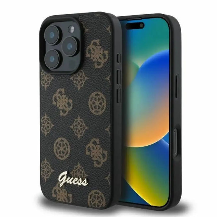 Калъф Guess Peony Script MagSafe за iPhone 16 Pro - черен