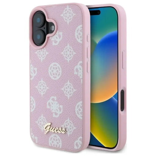 Калъф Guess Peony Script MagSafe за iPhone 16 - розов
