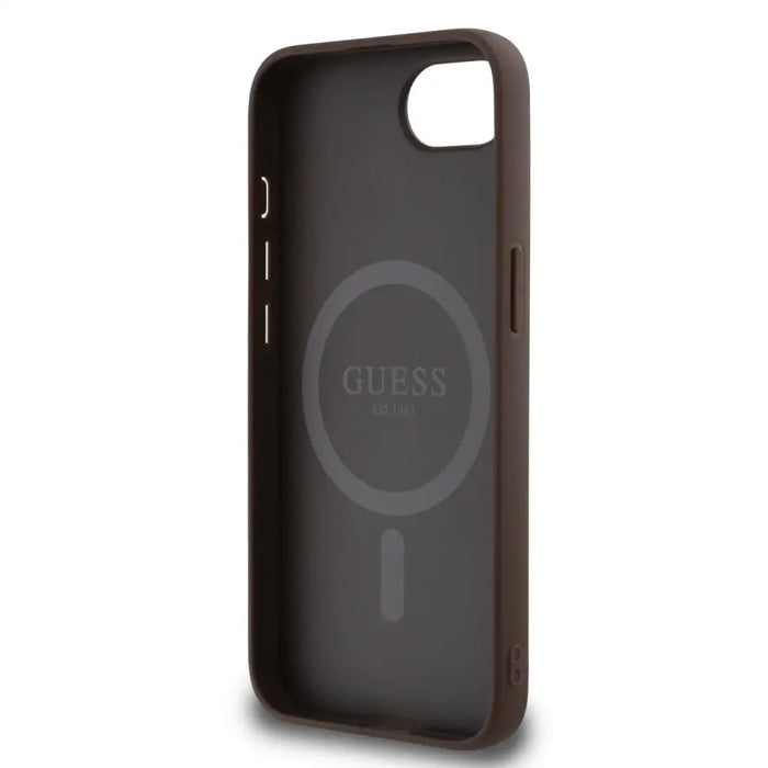 Калъф Guess PU 4G Peony с MagSafe за iPhone 16e - кафяв