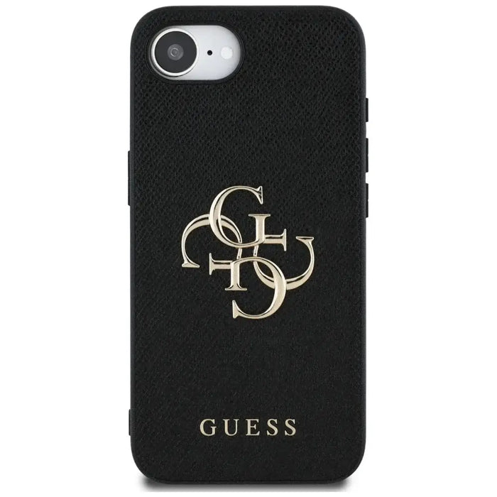 Калъф Guess PU Grained 4G Metal Logo за iPhone 16e - черен