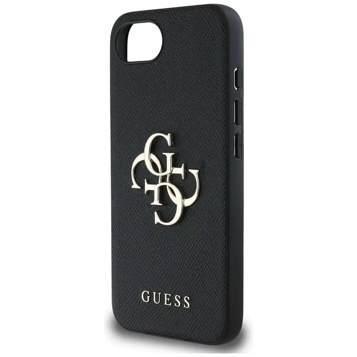 Калъф Guess PU Grained 4G Metal Logo за iPhone 16e - черен