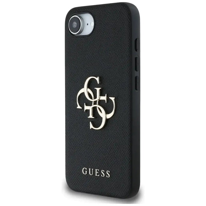 Калъф Guess PU Grained 4G Metal Logo за iPhone 16e - черен