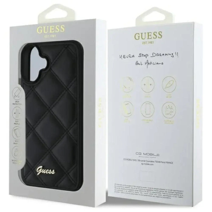 Калъф Guess Quilted Metal Logo iPhone 16 Plus - черен