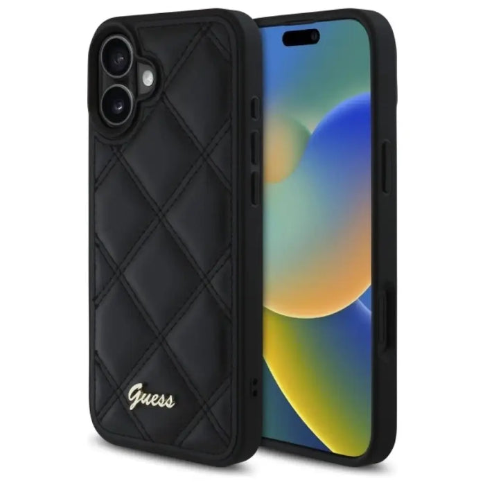 Калъф Guess Quilted Metal Logo iPhone 16 Plus - черен