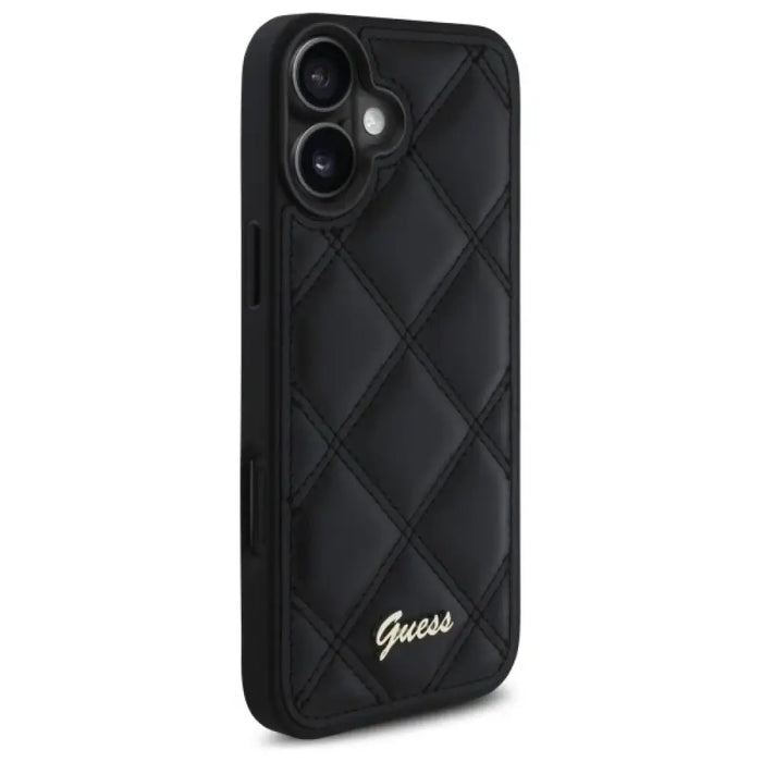 Калъф Guess Quilted Metal Logo iPhone 16 Plus - черен