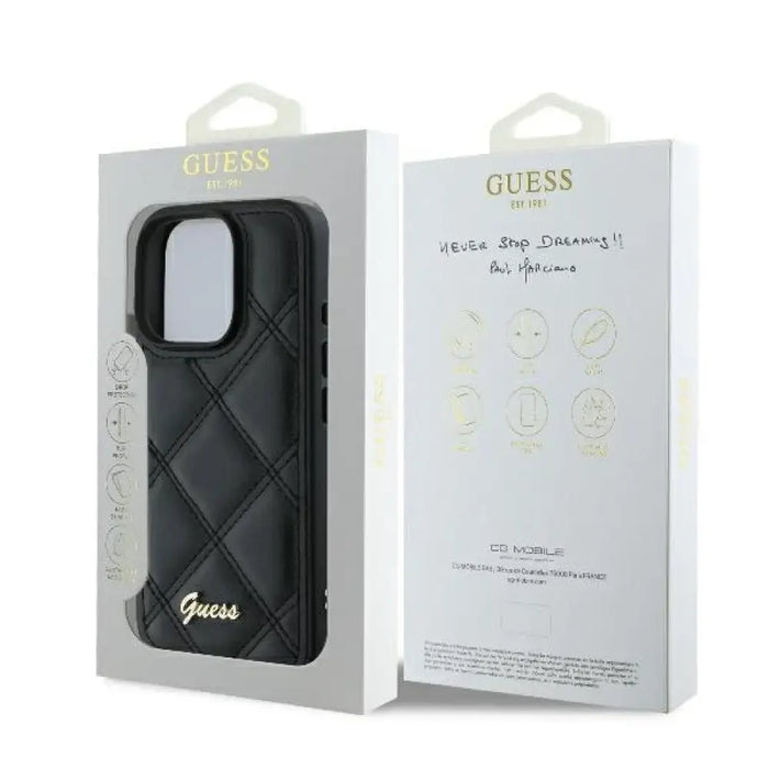 Калъф Guess Quilted Metal Logo iPhone 16 Pro - черен