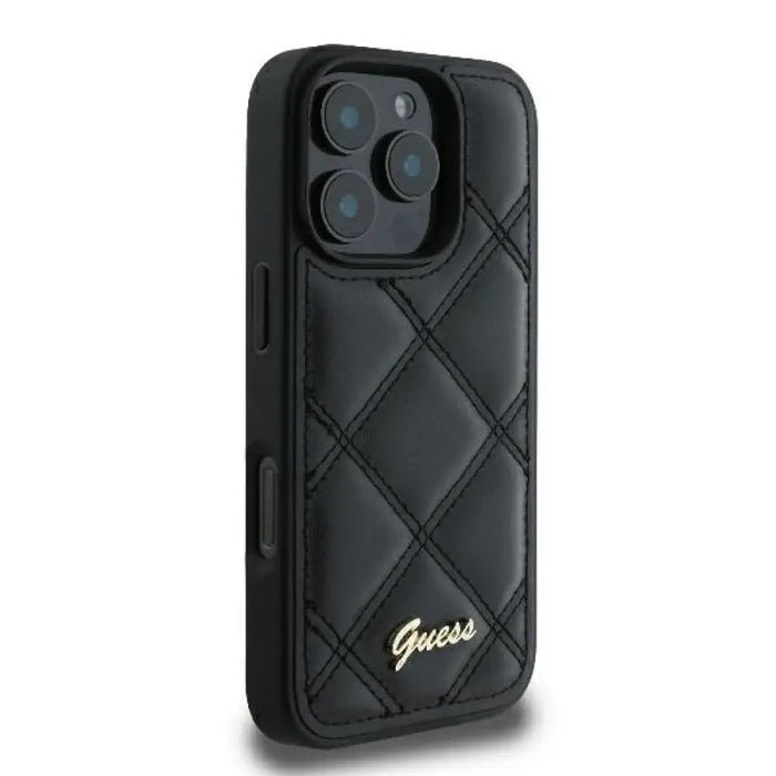 Калъф Guess Quilted Metal Logo iPhone 16 Pro - черен