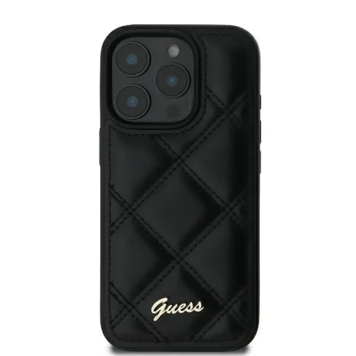 Калъф Guess Quilted Metal Logo iPhone 16 Pro - черен