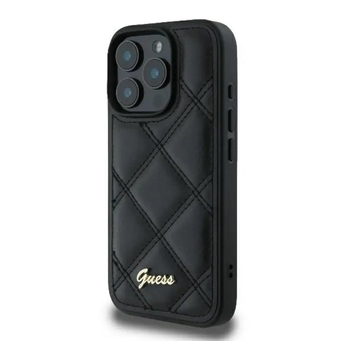 Калъф Guess Quilted Metal Logo iPhone 16 Pro Max - черен
