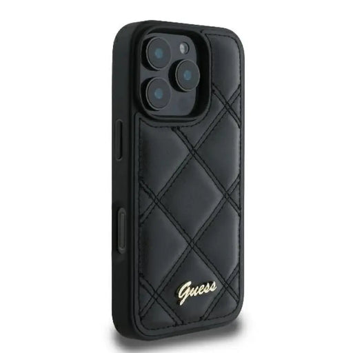 Калъф Guess Quilted Metal Logo iPhone 16 Pro Max - черен