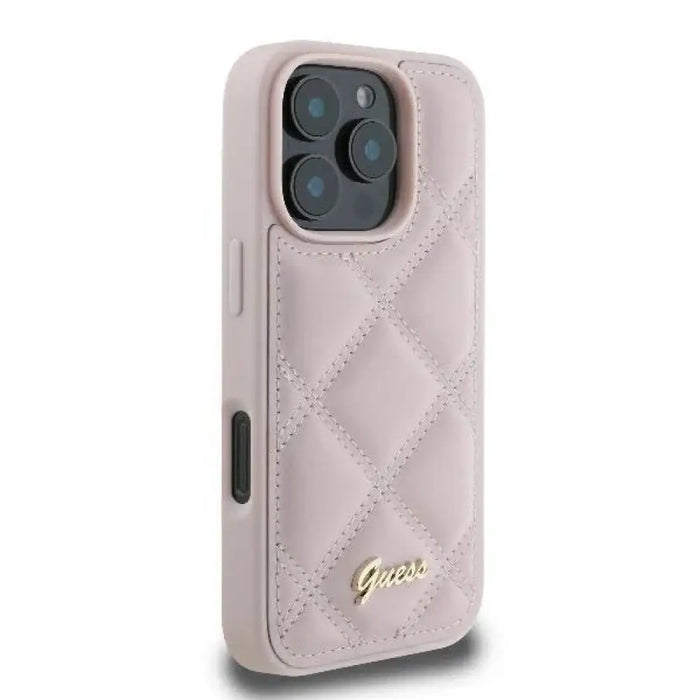 Калъф Guess Quilted Metal Logo iPhone 16 Pro Max - розов