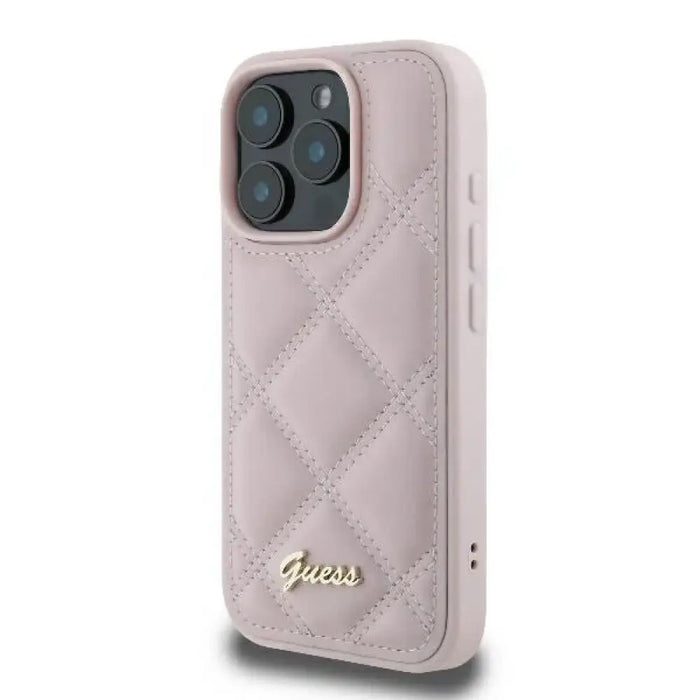 Калъф Guess Quilted Metal Logo iPhone 16 Pro Max - розов