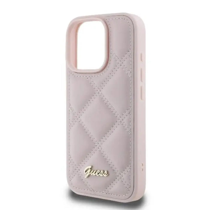 Калъф Guess Quilted Metal Logo iPhone 16 Pro - розов