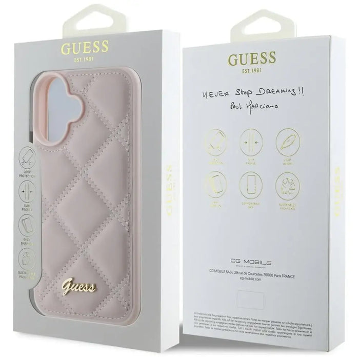 Калъф Guess Quilted Metal Logo iPhone 16 - розов