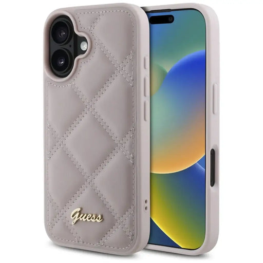 Калъф Guess Quilted Metal Logo iPhone 16 - розов