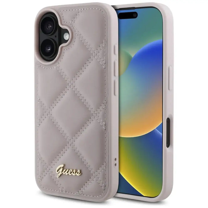 Калъф Guess Quilted Metal Logo iPhone 16 - розов