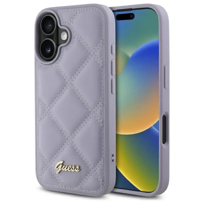 Калъф Guess Quilted Metal Logo за iPhone 16 - светло лилав