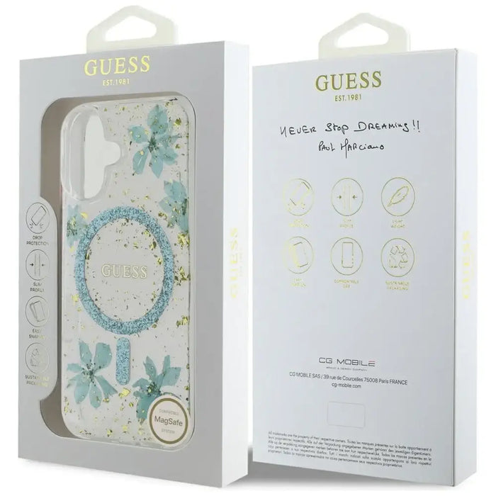 Калъф Guess Resin Flowers Glitter MagSafe iPhone 16