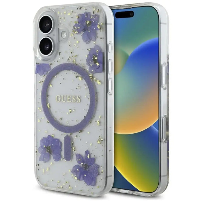 Калъф Guess Resin Flowers Glitter MagSafe за iPhone 16