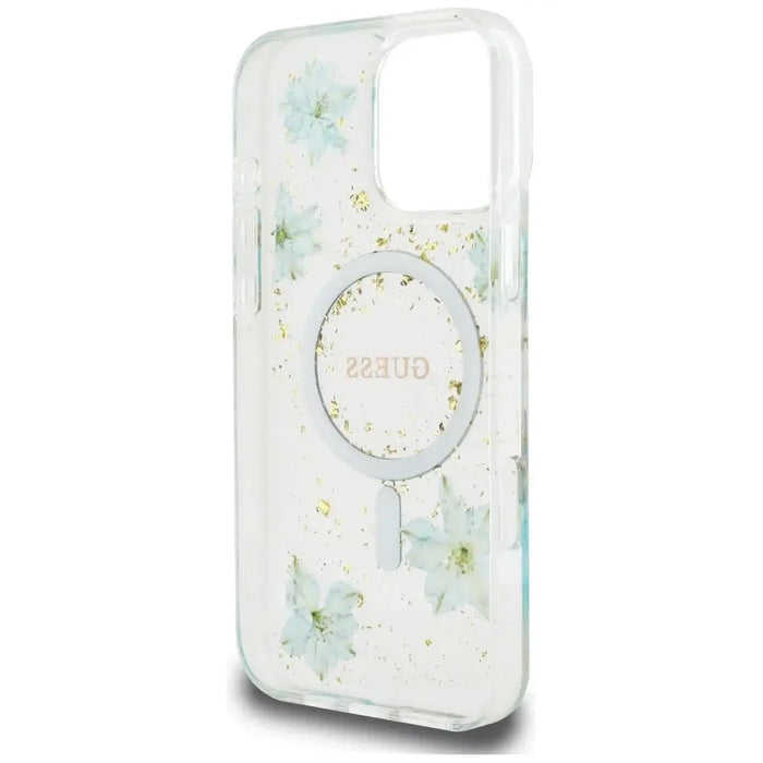 Калъф Guess Resin Flowers Glitter MagSafe за iPhone 16 Pro