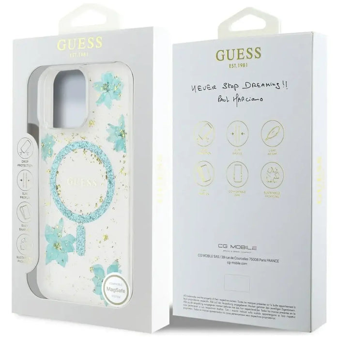 Калъф Guess Resin Flowers Glitter MagSafe за iPhone 16 Pro