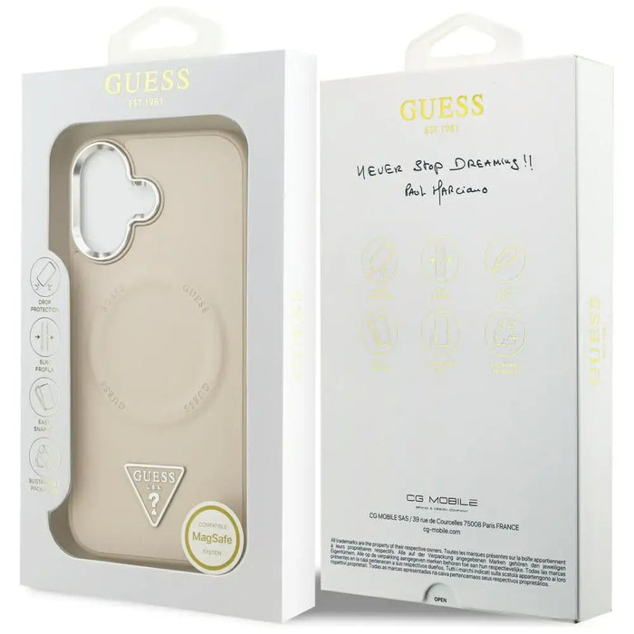 Калъф Guess с триъгълно лого MagSafe за iPhone 17 - бежов