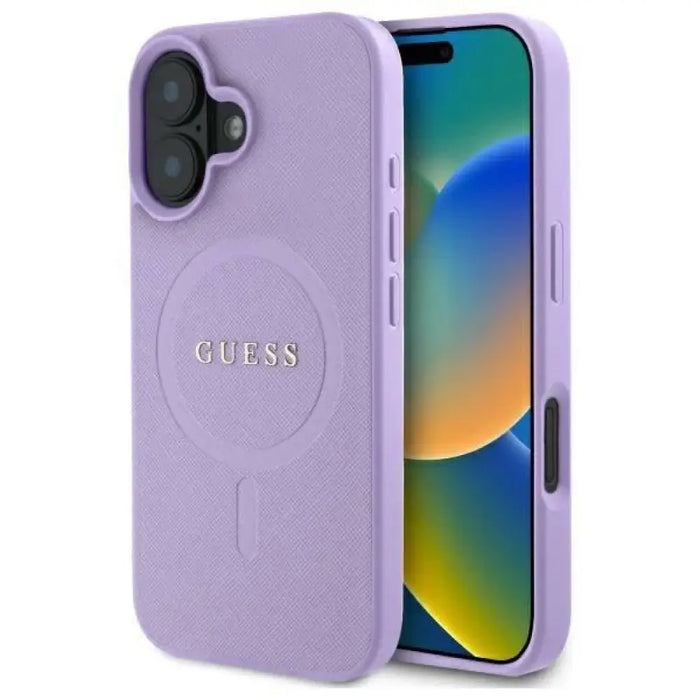 Калъф Guess Saffiano MagSafe за iPhone 16 - лилав