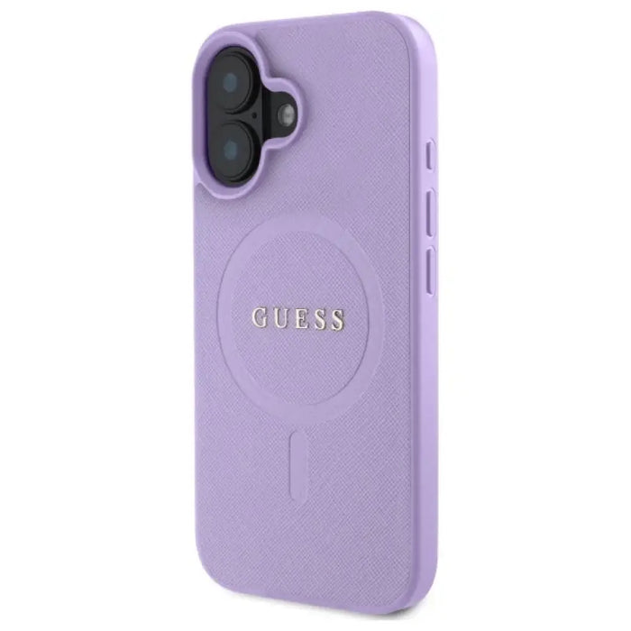 Калъф Guess Saffiano MagSafe за iPhone 16 - лилав