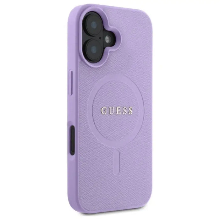 Калъф Guess Saffiano MagSafe за iPhone 16 - лилав