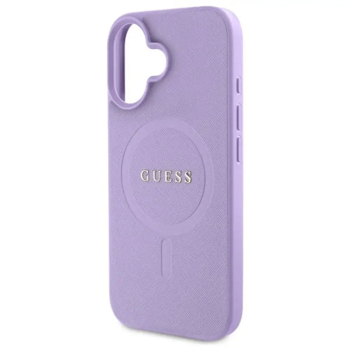Калъф Guess Saffiano MagSafe за iPhone 16 - лилав