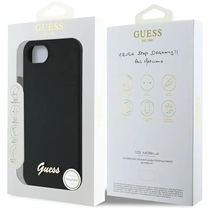 Калъф Guess Silicone Script Metal Logo MagSafe iPhone 16e
