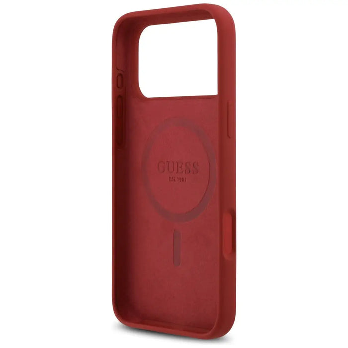 Калъф Guess Silicone Script Metal Logo MagSafe за iPhone 17