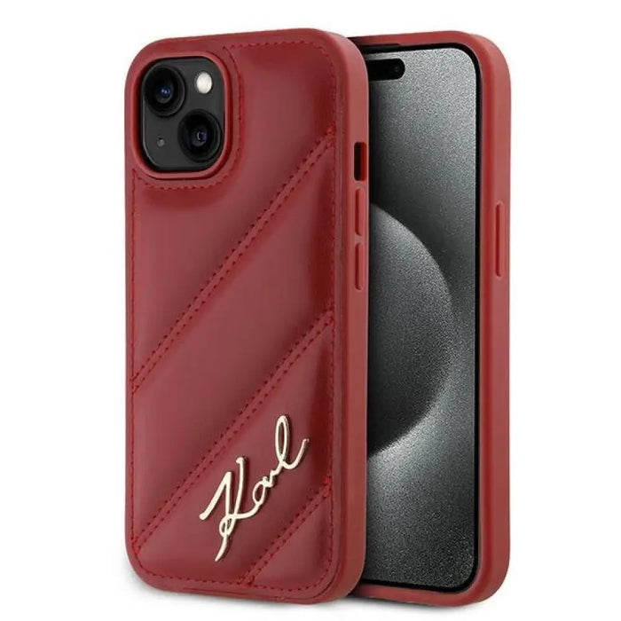Калъф Karl Lagerfeld Diagonal Quilted Script за iPhone 15