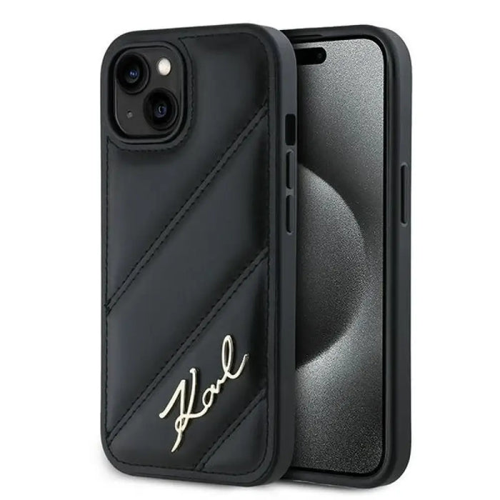 Калъф Karl Lagerfeld Diagonal Quilted Script за iPhone 15