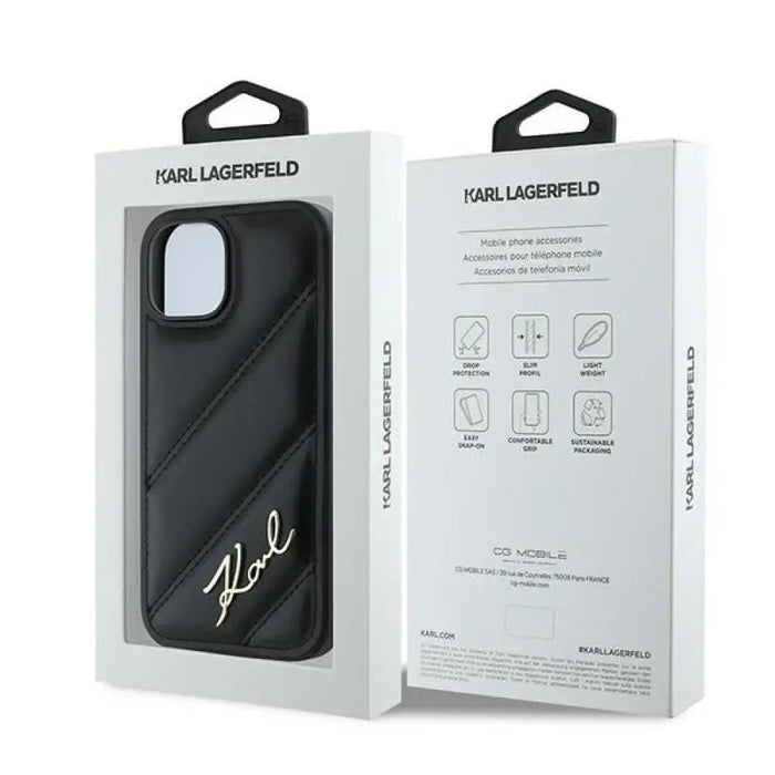 Калъф Karl Lagerfeld Diagonal Quilted Script за iPhone 15