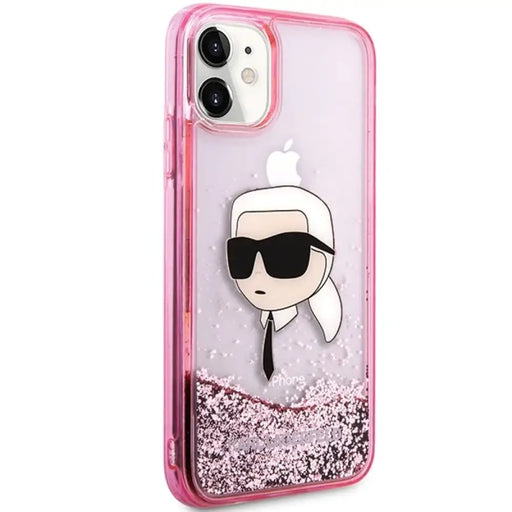 Калъф Karl Lagerfeld Glitter Karl Head iPhone 11/XR - розов