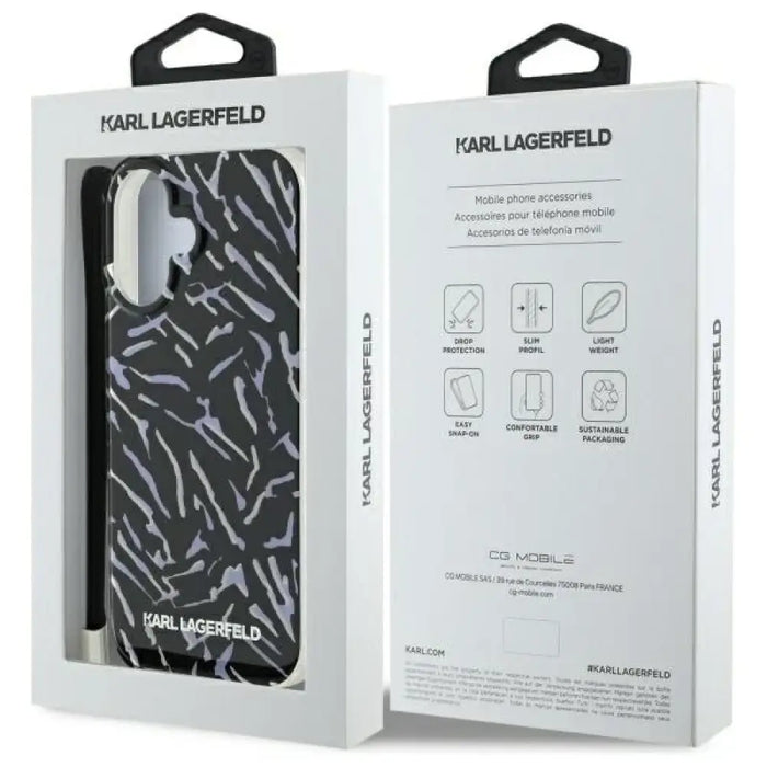Калъф Karl Lagerfeld Zebra With Cord iPhone 16 - лилав