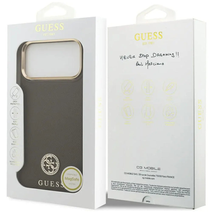Калъф MagSafe с лого на Guess Grained Strass за iPhone 17
